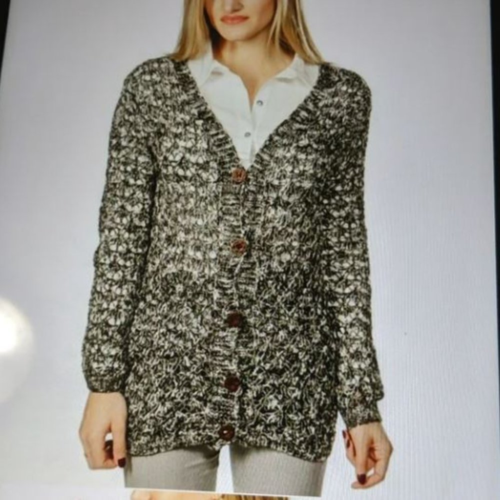 NWT Crochet Button Down Knitted Color-Block Cardigan